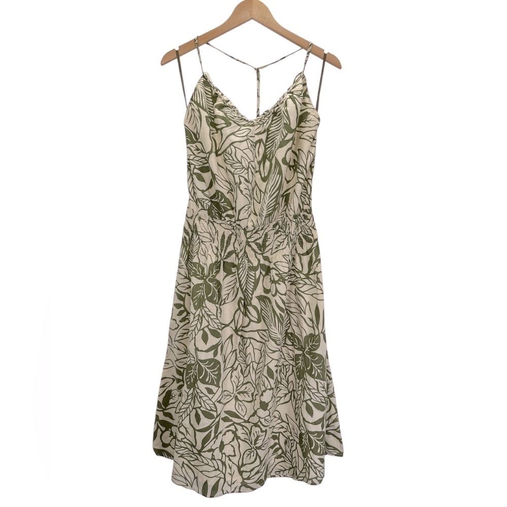Dorothee BIS Tropical Botanical Leaf Print Halter Spaghetti Strap Midi Sun Dress